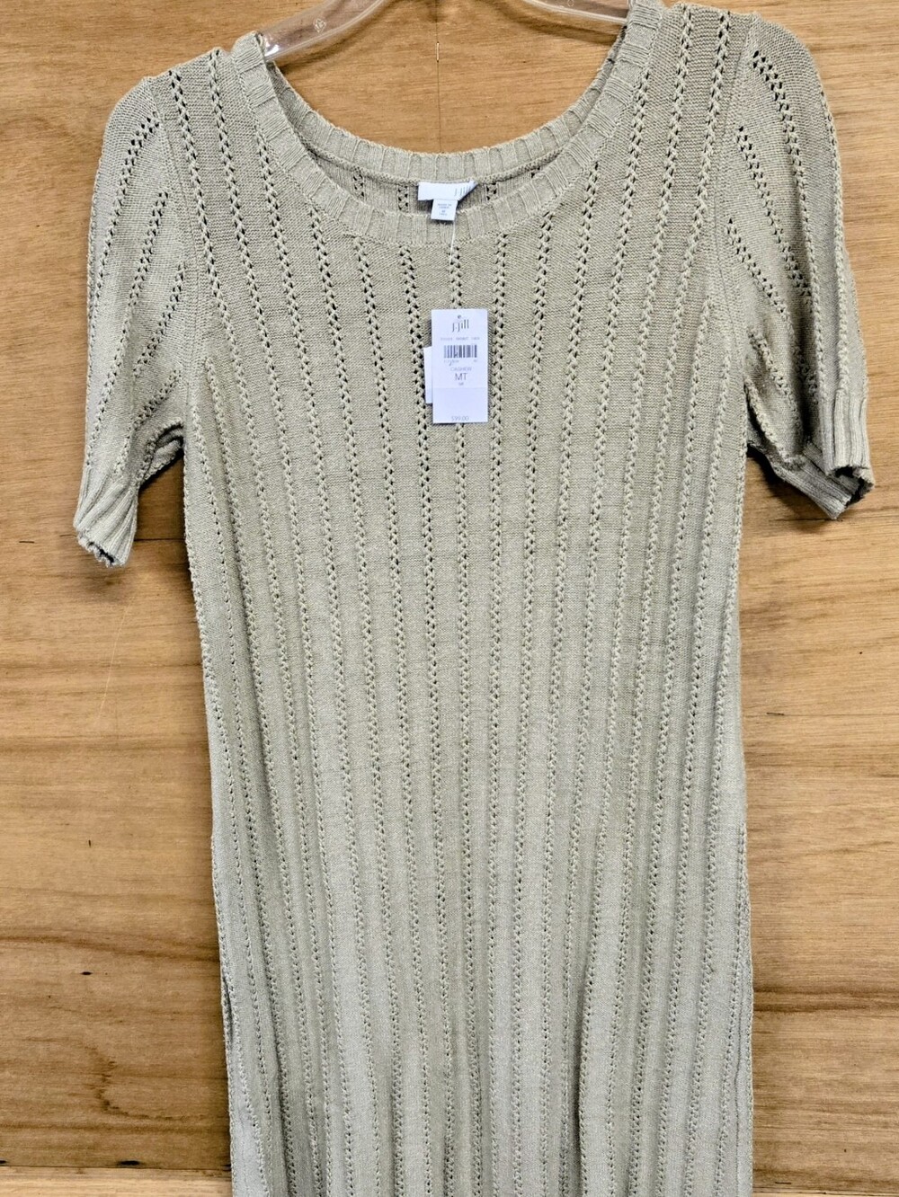 J. Jill Ribbed Silk Blend Midi Dress in Beige Size Medium NWT